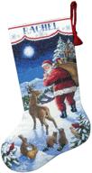 🎅 dimensions counted cross stitch kit 14 count white aida cloth personalized christmas stocking, ‘santa’s arrival’, 16 inches logo