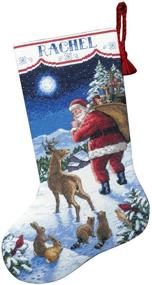 img 1 attached to Набор для вышивания крестиком "Прибытие Санта-Клауса", персонализированный рождественский мешочек, белая канва Аида 14 каунт, 16 дюймов.
