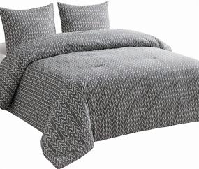 img 3 attached to 🛏️ Stylish and Cozy Gray Comforter Set - 3pcs Queen Size Bedding with Modern Chevron Zig Zag Geometric Pattern, 100% Cotton Fabric and Soft Microfiber Fill