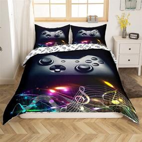 img 2 attached to 🎮 Homewish Video Games Bedding Set Full Size - Modern Gamer Gamepad Comforter Cover for Kids & Teens - Add Style to Game Room Decor - Gaming Duvet Cover Set with Musical Note Quilt Cover (No Comforter)