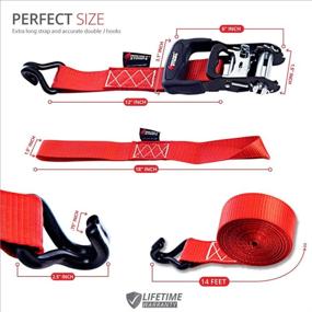 img 1 attached to Ремни "🚀 Rocket Straps" - прочные ленты с ратшетным механизмом 1,5 дюйма x 15 футов с несущей способностью 4500 фунтов - 4 ратшеты и 4 мягкие петли, в комплекте сумка - идеально подходят для переезда, мотоциклов, прицепов и грузовиков.