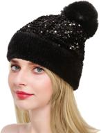 🧣 stay glamorous in winter with magibag sequin knit beanie hat; pompom, faux fur, and warmth combined! logo