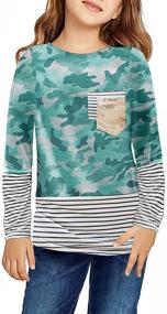 img 2 attached to 👚 Ecrocoo Striped Casual Crewneck Blouses for Girls - Trendy Apparel
