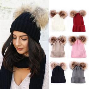 img 1 attached to 🧣 Warm and Cozy Women's Winter Chunky Knit Double Pom Pom Beanie Hats – A Fashionable Slouchy Hat for Cold Weather