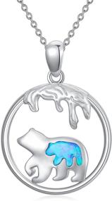 img 4 attached to 🐻 Mama Bear Necklace: Sterling Silver Mother-Daughter Blue Opal Animal Pendant - Perfect Gift for Women & Girls