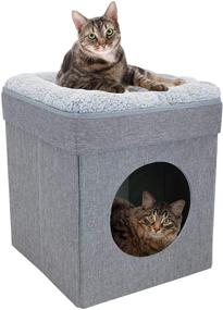 img 1 attached to 🐱 Ultimate Comfort and Fun: Kitty City Large Cat Bed, Stackable Cat Cube, Indoor Cat House/Cat Condo, Cat Scratcher