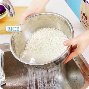 img 2 attached to 🍚 Joyoldelf Stainless Steel Rice Washing Bowl: 3-In-1 Colander & Kitchen Strainer with Side Drainers for Rice, Vegetables, and Fruit