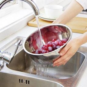 img 3 attached to 🍚 Joyoldelf Stainless Steel Rice Washing Bowl: 3-In-1 Colander & Kitchen Strainer with Side Drainers for Rice, Vegetables, and Fruit