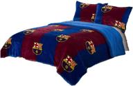 fcbarcelona 3-piece sherpa queen size bedding set with 2 pillow shams logo
