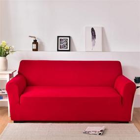 img 3 attached to 🛋️ WSNBB Super Stretch Sofa Covers: Spandex Soft Slipcover for 3 Cushion Couch, Elastic Bottom & Non-Slip Foam - Red (3-Seater)