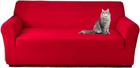 img 4 attached to 🛋️ WSNBB Super Stretch Sofa Covers: Spandex Soft Slipcover for 3 Cushion Couch, Elastic Bottom & Non-Slip Foam - Red (3-Seater)