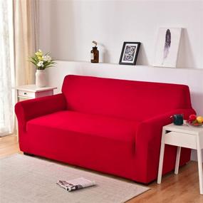 img 2 attached to 🛋️ WSNBB Super Stretch Sofa Covers: Spandex Soft Slipcover for 3 Cushion Couch, Elastic Bottom & Non-Slip Foam - Red (3-Seater)