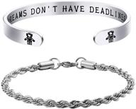 joyce plus stainless steel personalized engraved bangle with twisted rope chain set - inspirational cuff bracelet ideal as a motivational gift for women and girls logo