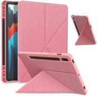 multi-viewing angles soft tpu back cover for samsung tab s7 plus and s7 fe 12.4 inch - pencil holder - pink logo