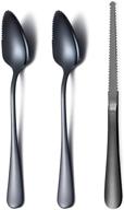 🍴 homquen black grapefruit spoons set - 2 stainless steel spoons & 1 knife with titanium plating - serrated edge utensils for grapefruits - pack of 3 (black) logo