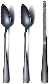 img 4 attached to 🍴 HOMQUEN Black Grapefruit Spoons Set - 2 Stainless Steel Spoons & 1 Knife with Titanium Plating - Serrated Edge Utensils for Grapefruits - Pack of 3 (Black)