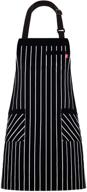 alipobo aprons for women and men - adjustable chef apron with 3 pockets and long ties - perfect for cooking & serving - black/white pinstripe - 1 pcs logo