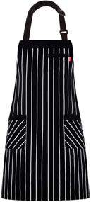 img 4 attached to ALIPOBO Aprons for Women and Men - Adjustable Chef Apron with 3 Pockets and Long Ties - Perfect for Cooking & Serving - Black/White Pinstripe - 1 Pcs