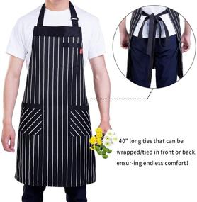 img 3 attached to ALIPOBO Aprons for Women and Men - Adjustable Chef Apron with 3 Pockets and Long Ties - Perfect for Cooking & Serving - Black/White Pinstripe - 1 Pcs