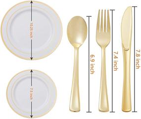 img 3 attached to 🍽️ Premium N9R 125PCS White Plastic Plates with Elegant Gold Rim – Perfect for Weddings and Parties | Includes 25 Dinner Plates, Dessert Plates, Gold Forks, Knives, and Spoons - Disposable & Sturdy