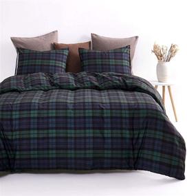 img 2 attached to 🏴 Stylish Scottish Tartan Comforter Set in Dark Green and Navy Blue - Soft Microfiber Bedding for Queen Size Beds (3pcs)