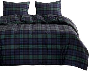 img 3 attached to 🏴 Stylish Scottish Tartan Comforter Set in Dark Green and Navy Blue - Soft Microfiber Bedding for Queen Size Beds (3pcs)