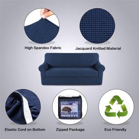 img 1 attached to 🛋️ Enhanced Thicker Jacquard Sofa Covers - 2 Piece Stretch Slipcovers for Living Room Furniture (Base Cover & Seat Cushion) - Removable & Washable - Sofa, Navy