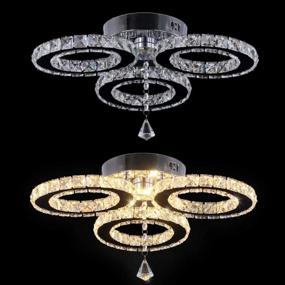 img 2 attached to 💡 Stylish LED Crystal Pendant Ceiling Light: 13x3.5 Inches, 3 Rings Crystal Chandelier Flush Mount for Bedroom & Living Room (Warm White)