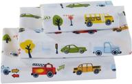🚒 vibrant multicolor fun design kids/boys 3 piece sheet set - better home style cars, fire trucks, school buses, traffic signs & trees - includes pillowcase, flat and fitted sheets - perfect for twin beds logo