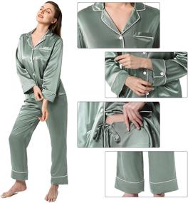 img 2 attached to Sericum Women's Silk Pajama Set - Long Sleeve Soft Nightwear with Long Pants, V Neck and Notched Collar, White Trim
