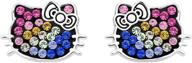 🌈 silver plated rainbow crystal stud earrings for girls - hello kitty jewelry logo