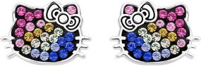 img 4 attached to 🌈 Silver Plated Rainbow Crystal Stud Earrings for Girls - Hello Kitty Jewelry