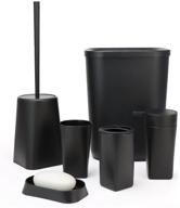 imavo 6-piece bathroom accessories set, black - toothbrush holder, cup, soap dispenser, dish, toilet brush holder, trash can, tumbler - complete bathroom gift set logo