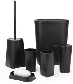 img 4 attached to IMAVO 6-Piece Bathroom Accessories Set, Black - Toothbrush Holder, Cup, Soap Dispenser, Dish, Toilet Brush Holder, Trash Can, Tumbler - Complete Bathroom Gift Set