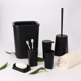 img 3 attached to IMAVO 6-Piece Bathroom Accessories Set, Black - Toothbrush Holder, Cup, Soap Dispenser, Dish, Toilet Brush Holder, Trash Can, Tumbler - Complete Bathroom Gift Set