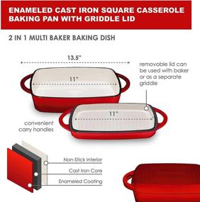 img 3 attached to Bruntmor Enameled Square Cast Iron Large Baking Pan – Cookware Baking Dish With Griddle Lid 🍳 2-in-1 & Double Handle for Casseroles Lasagna – 10-inch Multi Baker for Oven and Stove – Fire Red