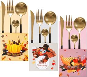 img 4 attached to 🦃 Enhance Your Thanksgiving Table Decor with 24Ct Turkey Fall Party Silverware Cutlery Holders