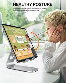 img 1 attached to Adjustable Foldable Tablet Stand Holder for Desk - Compatible with iPad, Galaxy Tab, iPhone, Kindle - Silver