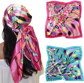 img 4 attached to Large Satin Square Head Scarf Women's Accessories in Scarves & Wraps