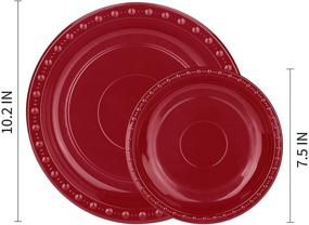 img 2 attached to 🌹 Fuling 175-Piece Disposable Rose Red Dinnerware Set for 25 Guests - Plastic Cutlery, 5-Sets with Cups, Knife, Fork, Spoon, 25 Pieces of Dinner Paper, Ideal for Weddings, Birthdays, Parties