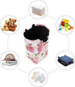 img 1 attached to AUUXVA SEULIFE Laundry Hamper - Floral Flower Rose Pink: Optimal Washing Clothes Storage Bin Collapsible Basket, Foldable Shopping Bag, Toy and Book Holder