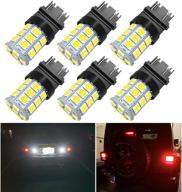 super bright 3157 led light bulbs: 5050 27-smd, 6000k xenon white (pack of 6) logo