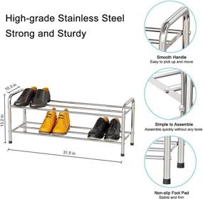 img 1 attached to 👞 FANHAO 2-Tier Stainless Steel Shoe Rack - Stackable Shoe Storage Organizer with 8-Pair Capacity for Bedroom, Closet, Entryway, Dorm Room - Silver, 10.3&#34; W x 31.5&#34; D x13.2&#34; H