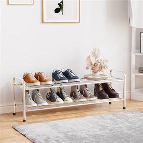 img 3 attached to 👞 FANHAO 2-Tier Stainless Steel Shoe Rack - Stackable Shoe Storage Organizer with 8-Pair Capacity for Bedroom, Closet, Entryway, Dorm Room - Silver, 10.3&#34; W x 31.5&#34; D x13.2&#34; H