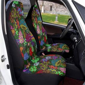 img 2 attached to TianHeYue Cartoon Mushroom Art Paintings Car Seat Cover: Full Set of 2 Vehicle Seat Protectors for Cars, Sedans, Trucks, SUVs, and Vans