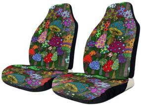 img 3 attached to TianHeYue Cartoon Mushroom Art Paintings Car Seat Cover: Full Set of 2 Vehicle Seat Protectors for Cars, Sedans, Trucks, SUVs, and Vans