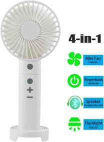 img 3 attached to Alfway 4-in-1 Rechargeable Portable Handheld Fan: Bluetooth Speaker, Power Bank, Flashlight - White