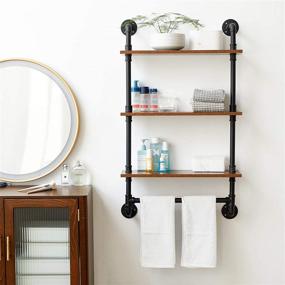 img 3 attached to 🛠️ IBUYKE 40.5 inches Industrial Pipe Shelf: Rustic Iron Pipe Floating Shelves for Bedroom, Kitchen, Living Room, Bathroom - 3-Tier Wall Shelf with Towel Bar