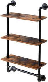 img 4 attached to 🛠️ IBUYKE 40.5 inches Industrial Pipe Shelf: Rustic Iron Pipe Floating Shelves for Bedroom, Kitchen, Living Room, Bathroom - 3-Tier Wall Shelf with Towel Bar