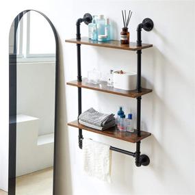 img 2 attached to 🛠️ IBUYKE 40.5 inches Industrial Pipe Shelf: Rustic Iron Pipe Floating Shelves for Bedroom, Kitchen, Living Room, Bathroom - 3-Tier Wall Shelf with Towel Bar